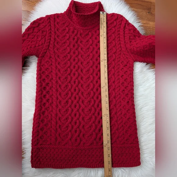 Aran Mor Hearts High Mock Neck Cable Knit Sweater Small Red - Picture 11 of 11